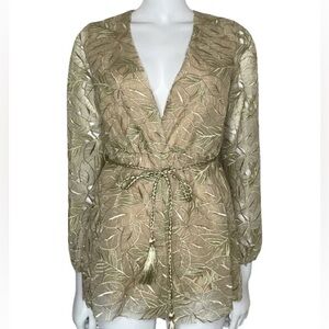 NWT L'Atiste by Amy Gold Lace Romper With Belt Medium